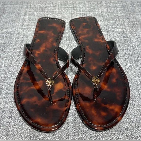 Tory Burch Classic Flip Flop Tortoise Patent Size 8 - Picture 3 of 8